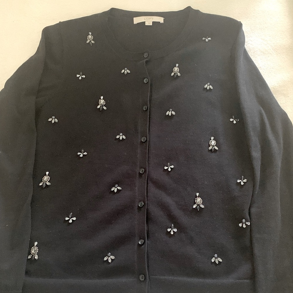 LOFT black soft ladies long sleeve sweater with sequins